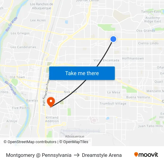 Montgomery @ Pennsylvania to Dreamstyle Arena map