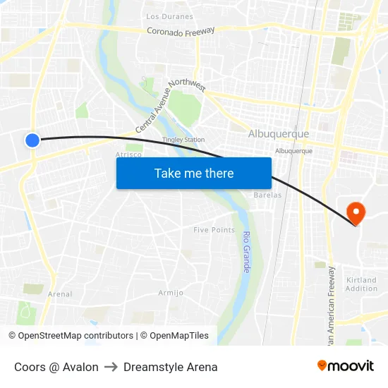 Coors @ Avalon to Dreamstyle Arena map