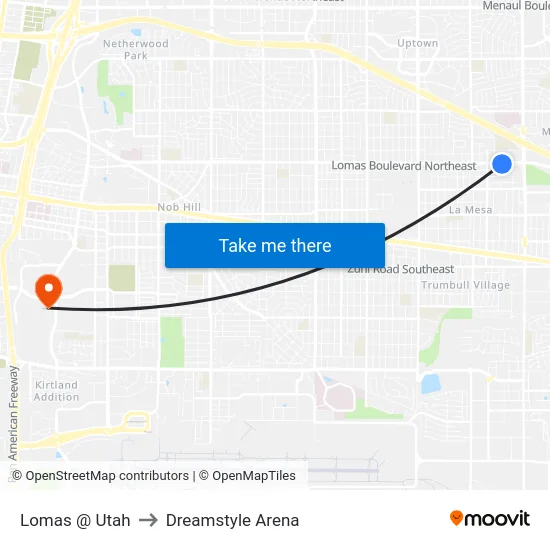 Lomas @ Utah to Dreamstyle Arena map