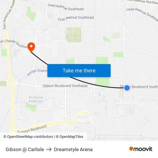 Gibson @ Carlisle to Dreamstyle Arena map