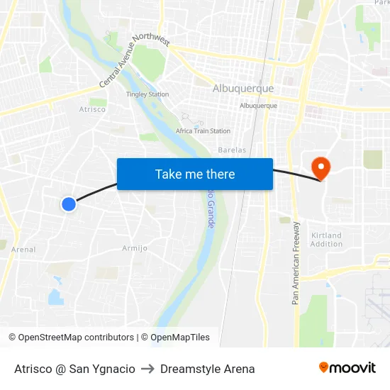 Atrisco @ San Ygnacio to Dreamstyle Arena map