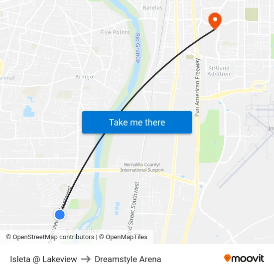 Isleta @ Lakeview to Dreamstyle Arena map