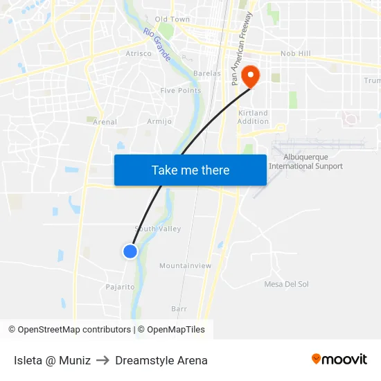 Isleta @ Muniz to Dreamstyle Arena map