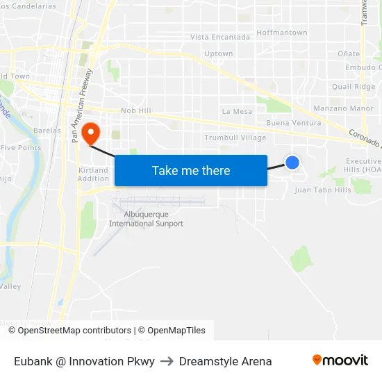 Eubank @ Innovation Pkwy to Dreamstyle Arena map