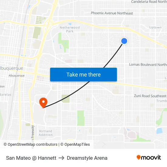 San Mateo @ Hannett to Dreamstyle Arena map