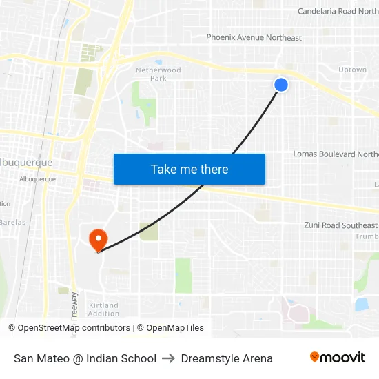 San Mateo @ Indian School to Dreamstyle Arena map