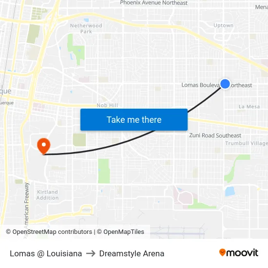Lomas @ Louisiana to Dreamstyle Arena map