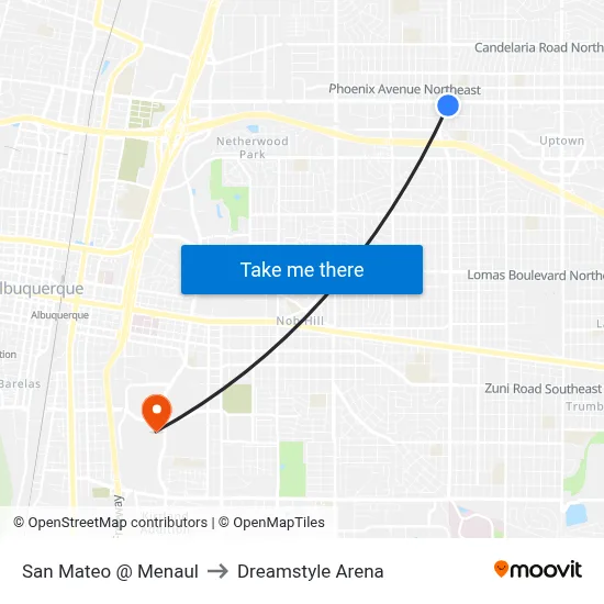 San Mateo @ Menaul to Dreamstyle Arena map