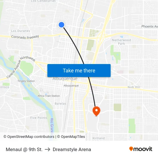 Menaul @ 9th St. to Dreamstyle Arena map