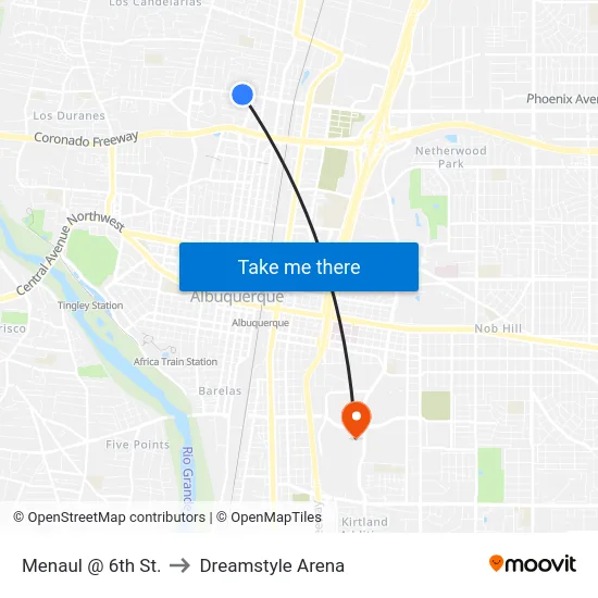 Menaul @ 6th St. to Dreamstyle Arena map