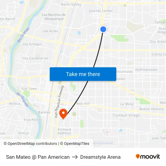 San Mateo @ Pan American to Dreamstyle Arena map