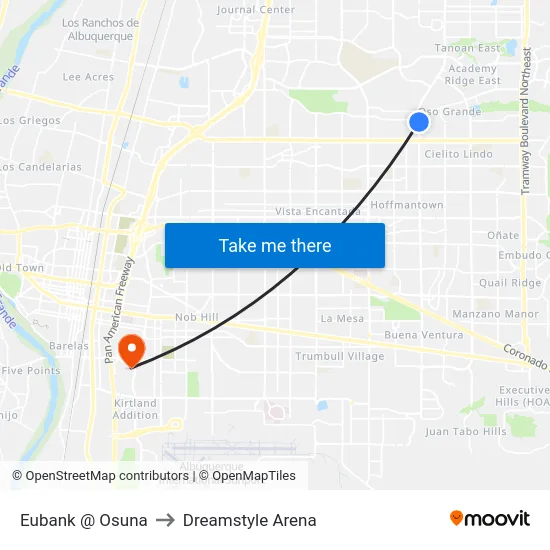 Eubank @ Osuna to Dreamstyle Arena map