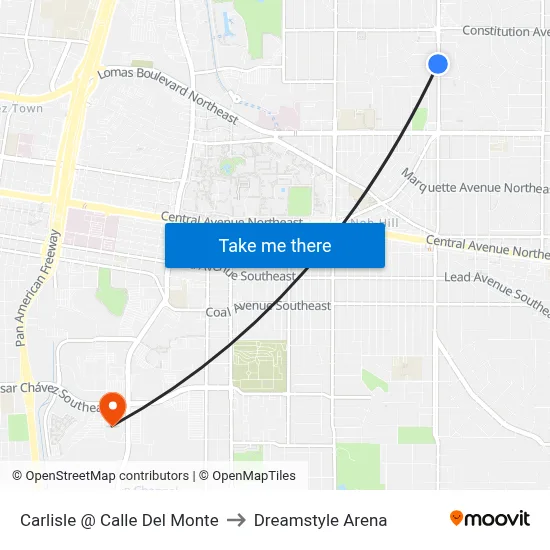 Carlisle @ Calle Del Monte to Dreamstyle Arena map
