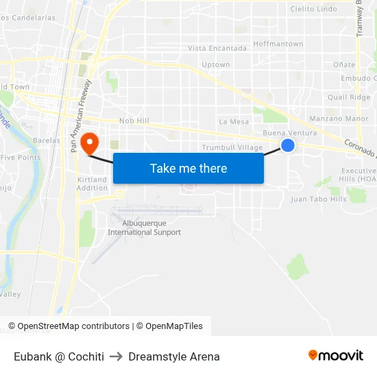 Eubank @ Cochiti to Dreamstyle Arena map
