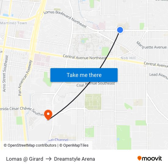 Lomas @ Girard to Dreamstyle Arena map