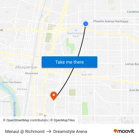 Menaul @ Richmond to Dreamstyle Arena map