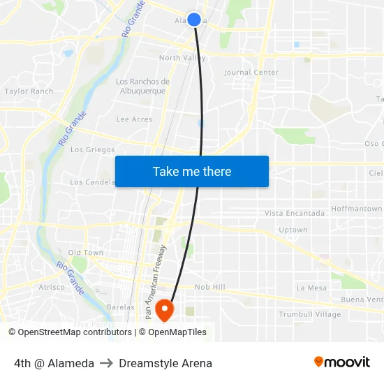 4th @ Alameda to Dreamstyle Arena map
