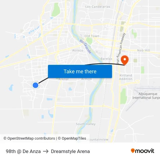98th @ De Anza to Dreamstyle Arena map
