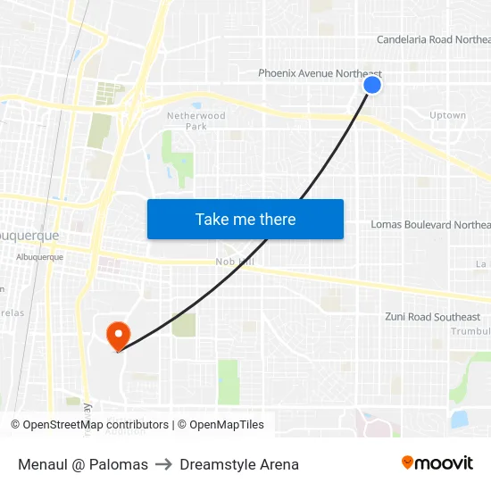 Menaul @ Palomas to Dreamstyle Arena map