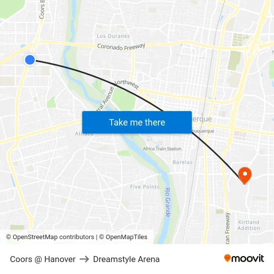 Coors @ Hanover to Dreamstyle Arena map