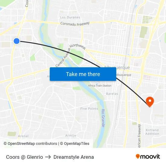 Coors @ Glenrio to Dreamstyle Arena map