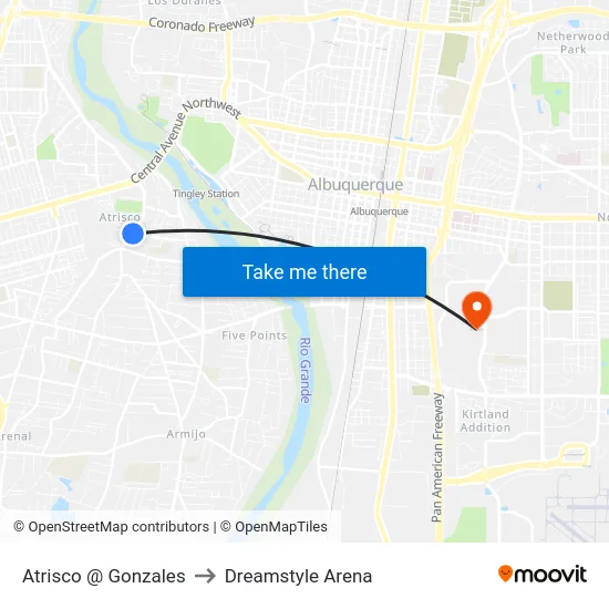 Atrisco @ Gonzales to Dreamstyle Arena map