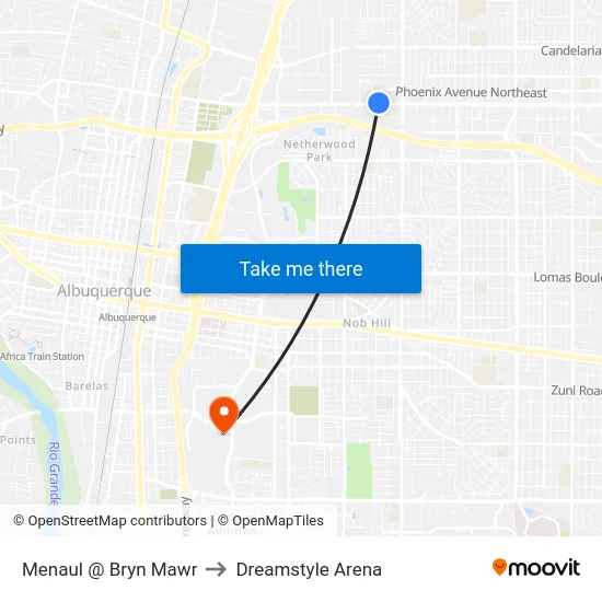 Menaul @ Bryn Mawr to Dreamstyle Arena map