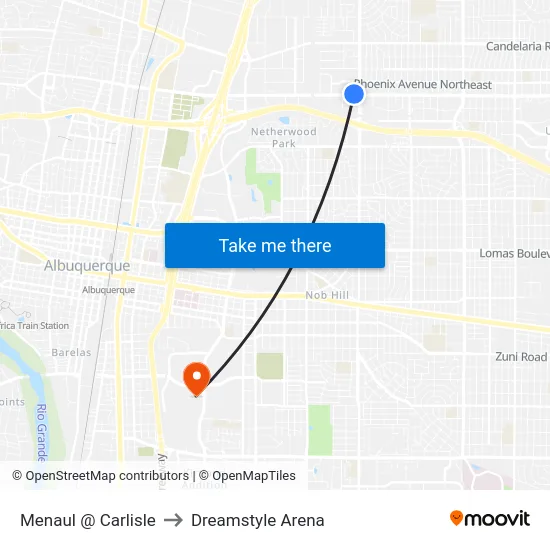 Menaul @ Carlisle to Dreamstyle Arena map