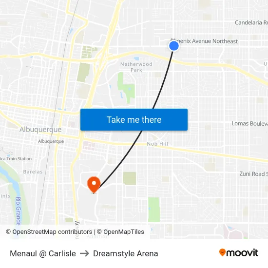 Menaul @ Carlisle to Dreamstyle Arena map