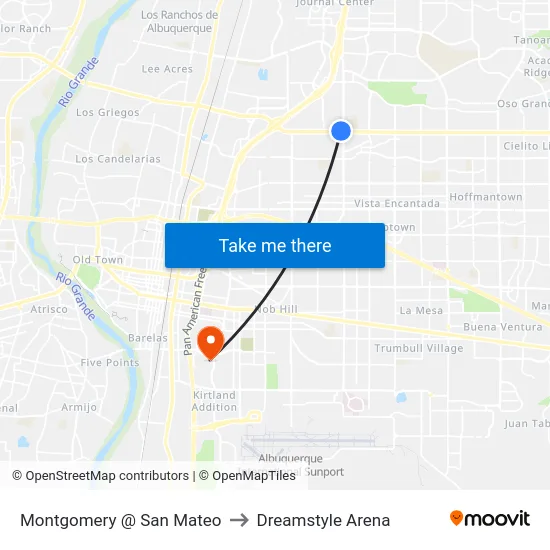 Montgomery @ San Mateo to Dreamstyle Arena map