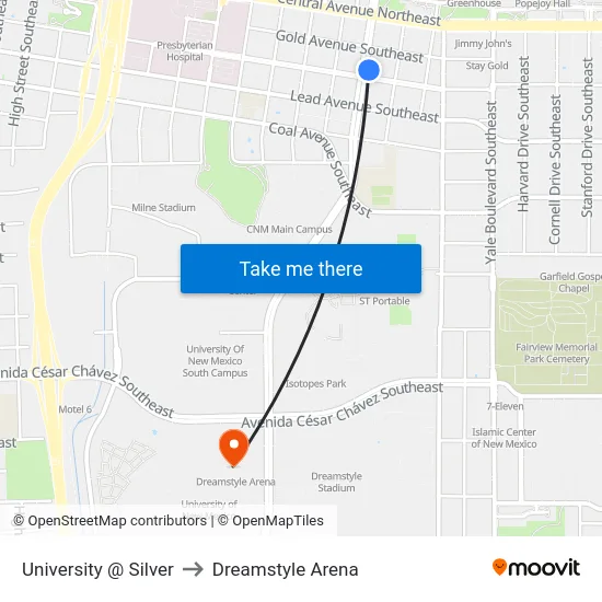 University @ Silver to Dreamstyle Arena map
