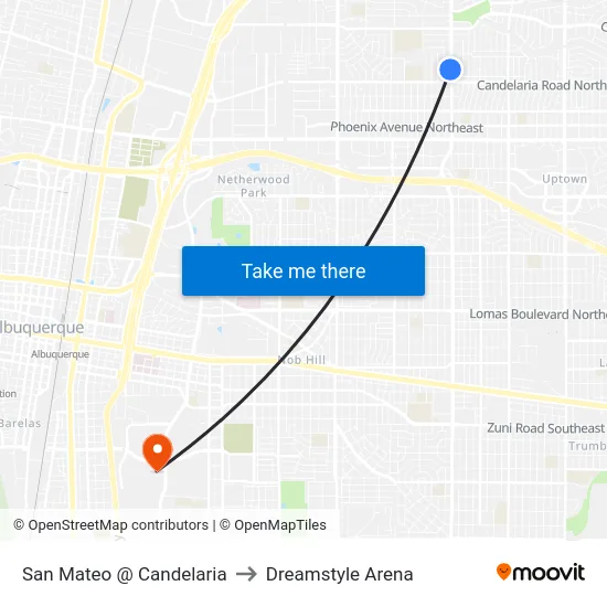 San Mateo @ Candelaria to Dreamstyle Arena map