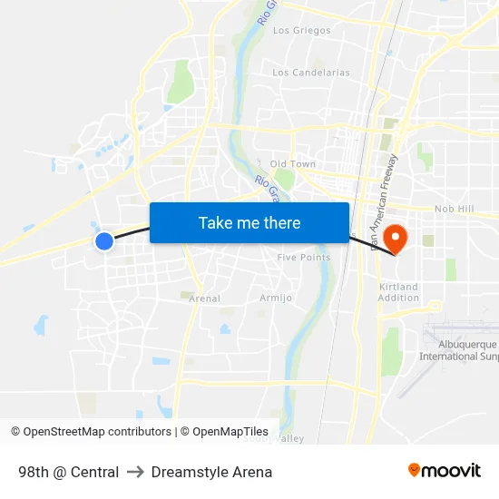 98th @ Central to Dreamstyle Arena map