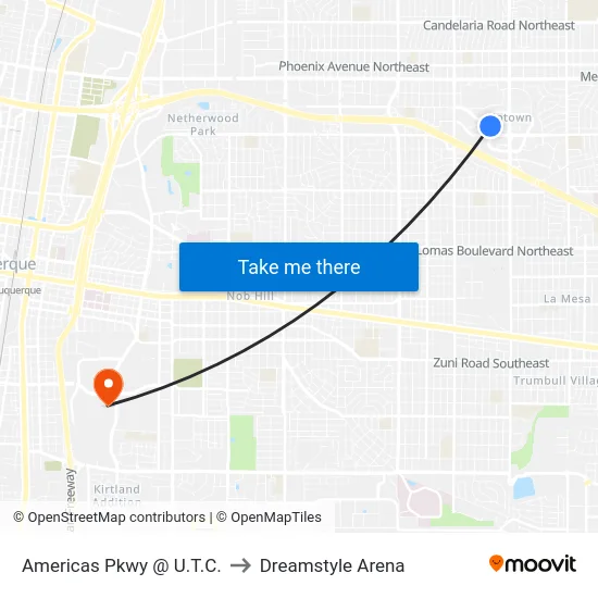 Americas Pkwy @ U.T.C. to Dreamstyle Arena map