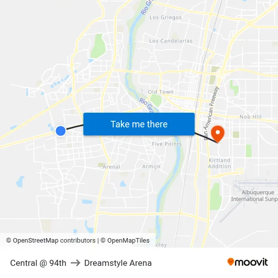Central @ 94th to Dreamstyle Arena map