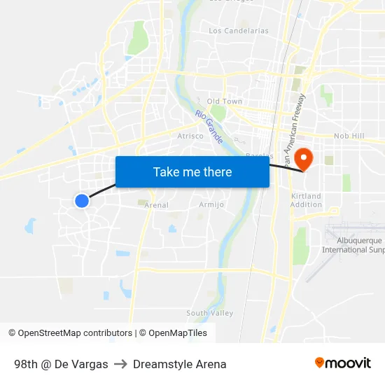 98th @ De Vargas to Dreamstyle Arena map