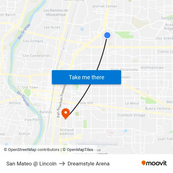 San Mateo @ Lincoln to Dreamstyle Arena map