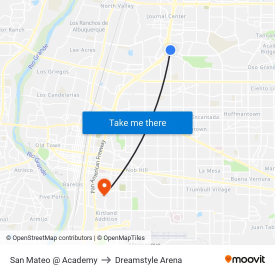 San Mateo @ Academy to Dreamstyle Arena map