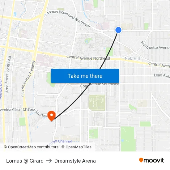 Lomas @ Girard to Dreamstyle Arena map
