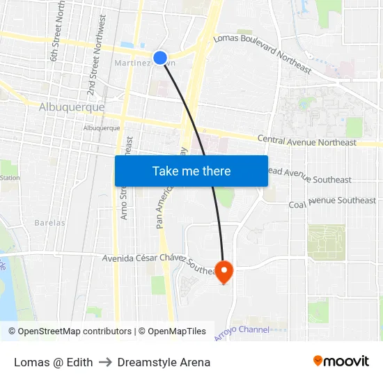 Lomas @ Edith to Dreamstyle Arena map