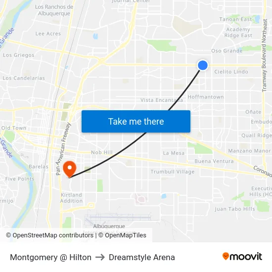 Montgomery @ Hilton to Dreamstyle Arena map