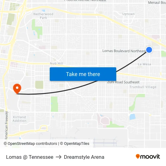 Lomas @ Tennessee to Dreamstyle Arena map