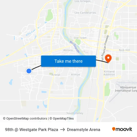 98th @ Westgate Park Plaza to Dreamstyle Arena map