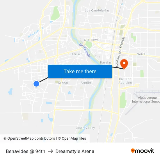 Benavides @ 94th to Dreamstyle Arena map