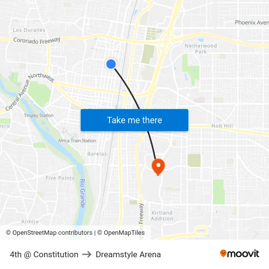 4th @ Constitution to Dreamstyle Arena map