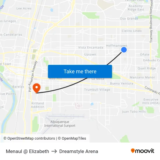Menaul @ Elizabeth to Dreamstyle Arena map