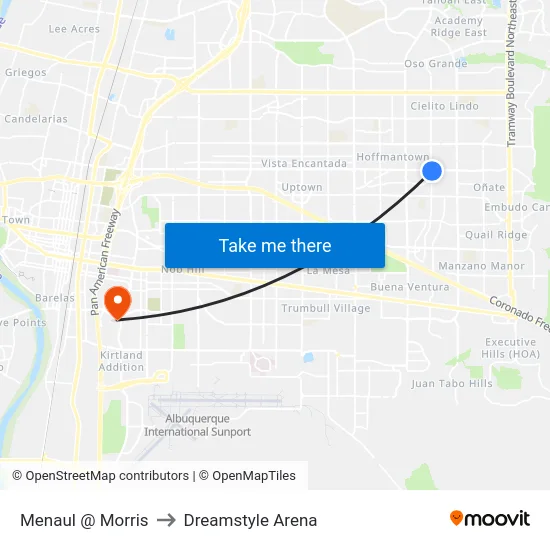 Menaul @ Morris to Dreamstyle Arena map
