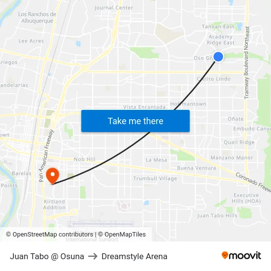 Juan Tabo @ Osuna to Dreamstyle Arena map