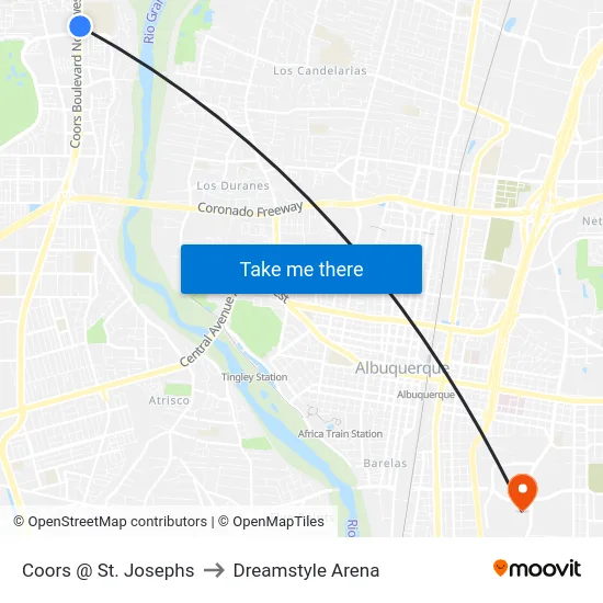 Coors @ St. Josephs to Dreamstyle Arena map