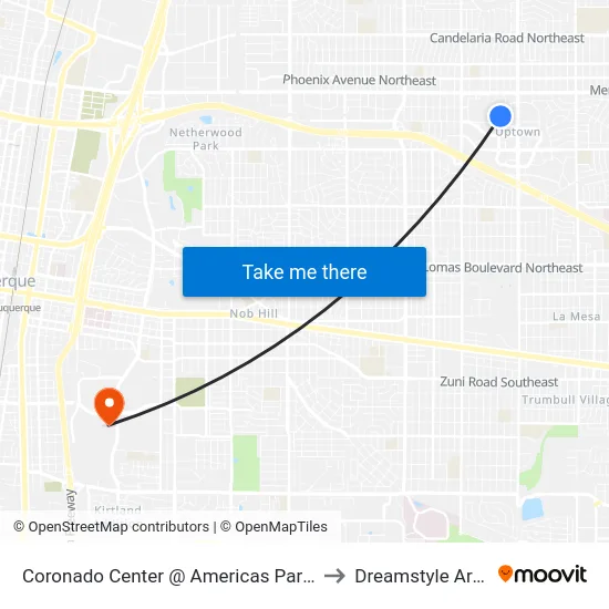 Coronado Center @ Americas Parkway to Dreamstyle Arena map